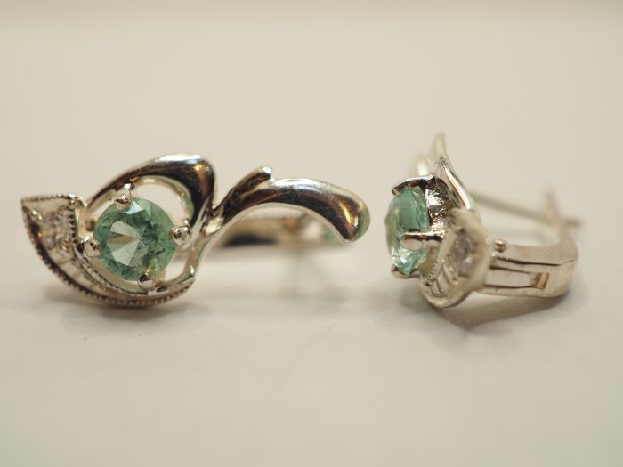 Серьги из серебра с натуральными бериллами - 91
