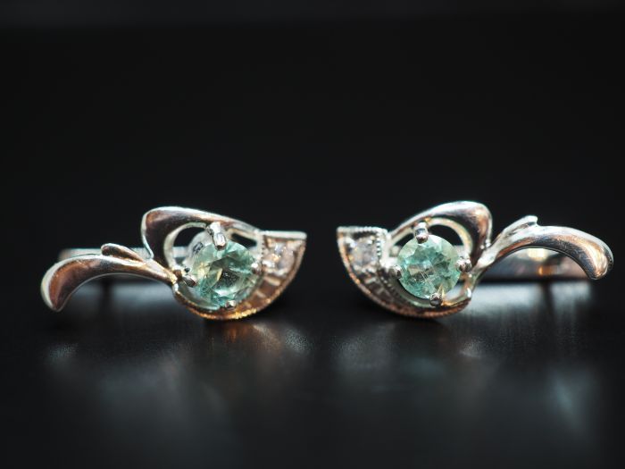 Серьги из серебра с натуральными бериллами - 91